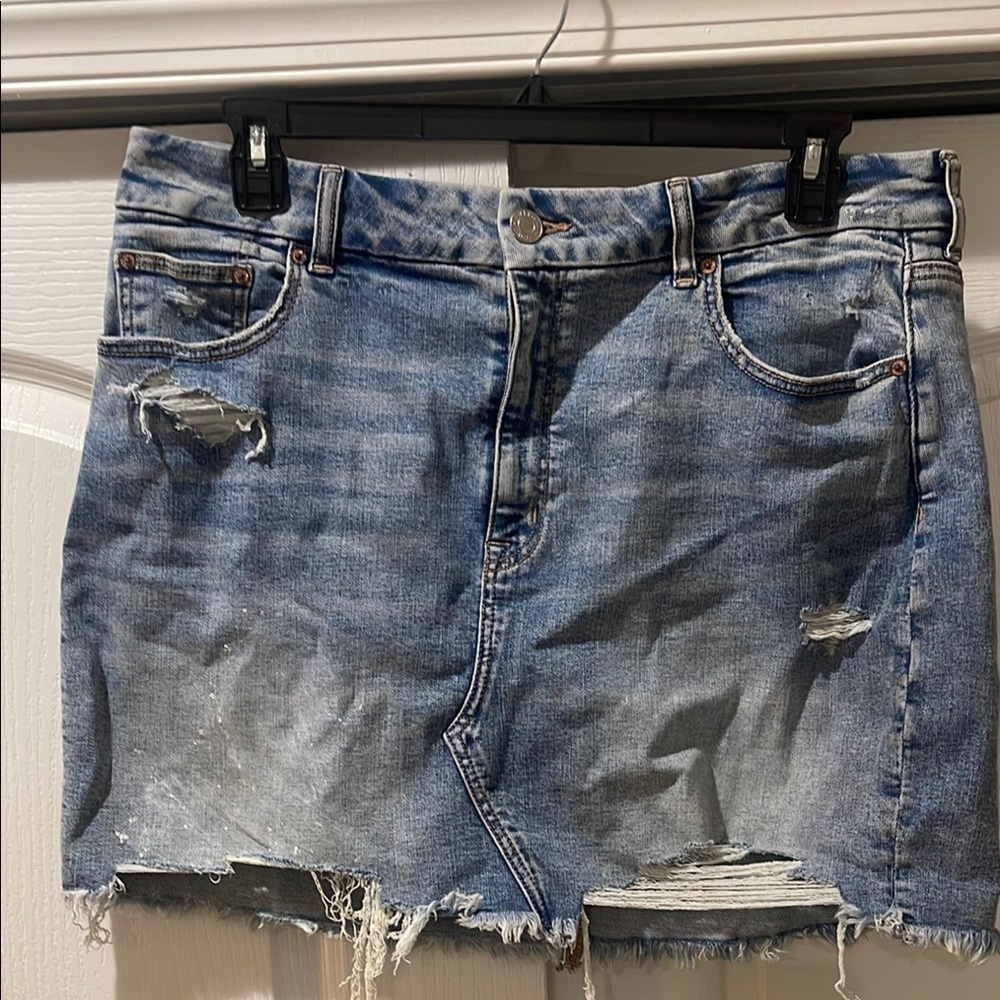Denim Distressed Mini Skirt​